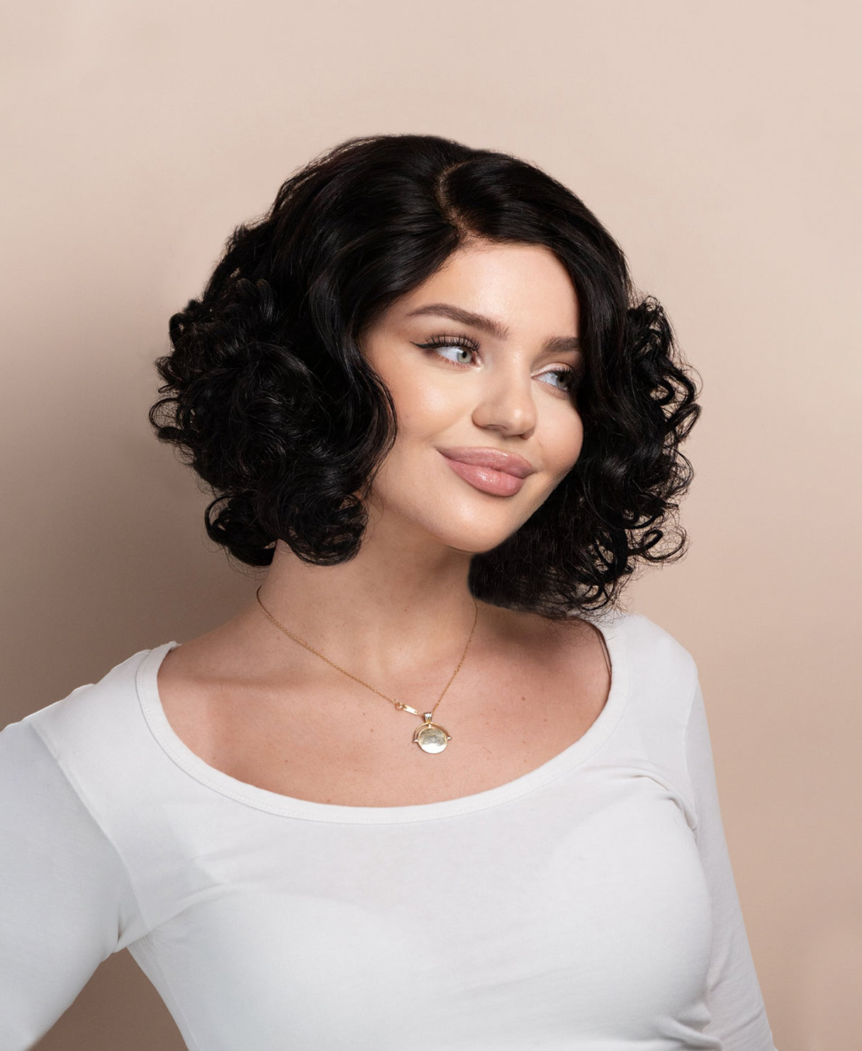 curly bob human wig - 12" natural black.