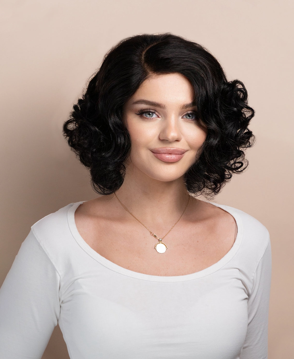 curly bob human wig - 12" natural black.