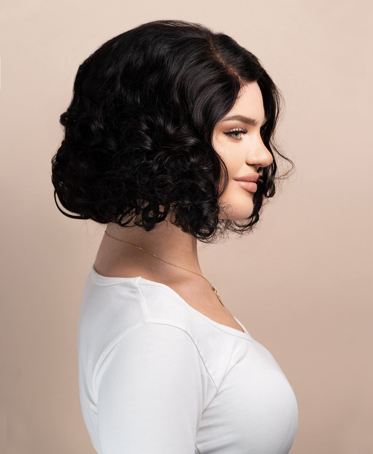 curly bob human wig - 12" natural black.
