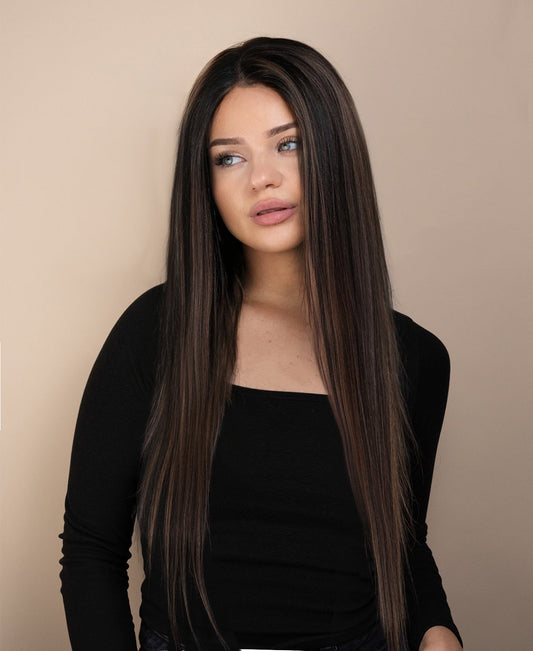 full lace human wig - 22" dark highlights.