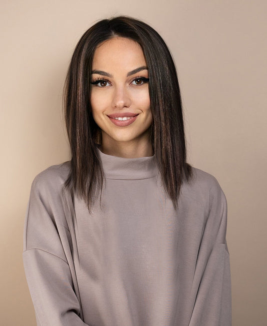 full lace human wig - 12" dark highlights.