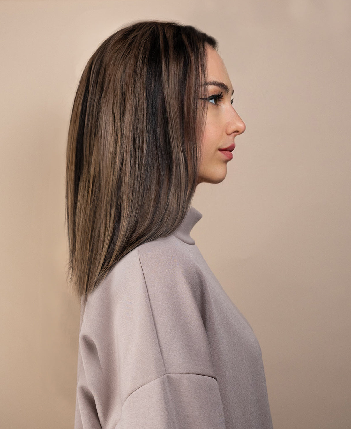 full lace human wig - 12" dark highlights.