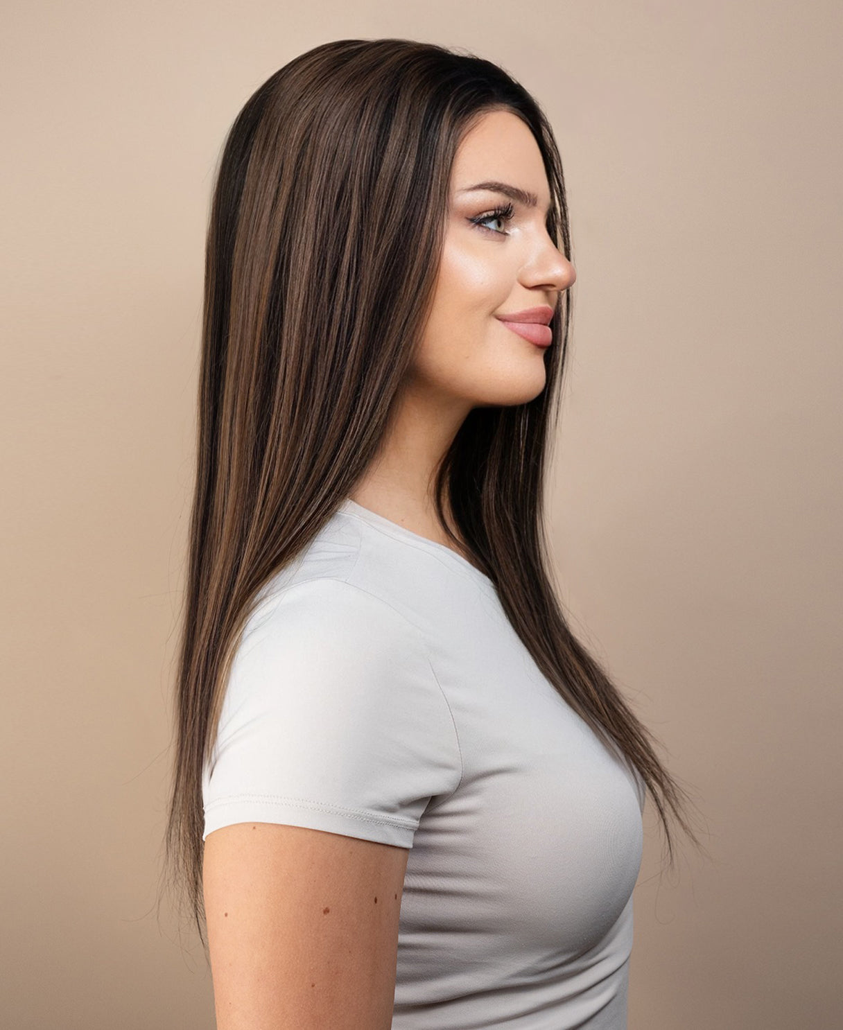 full lace human wig - 18" dark highlights.