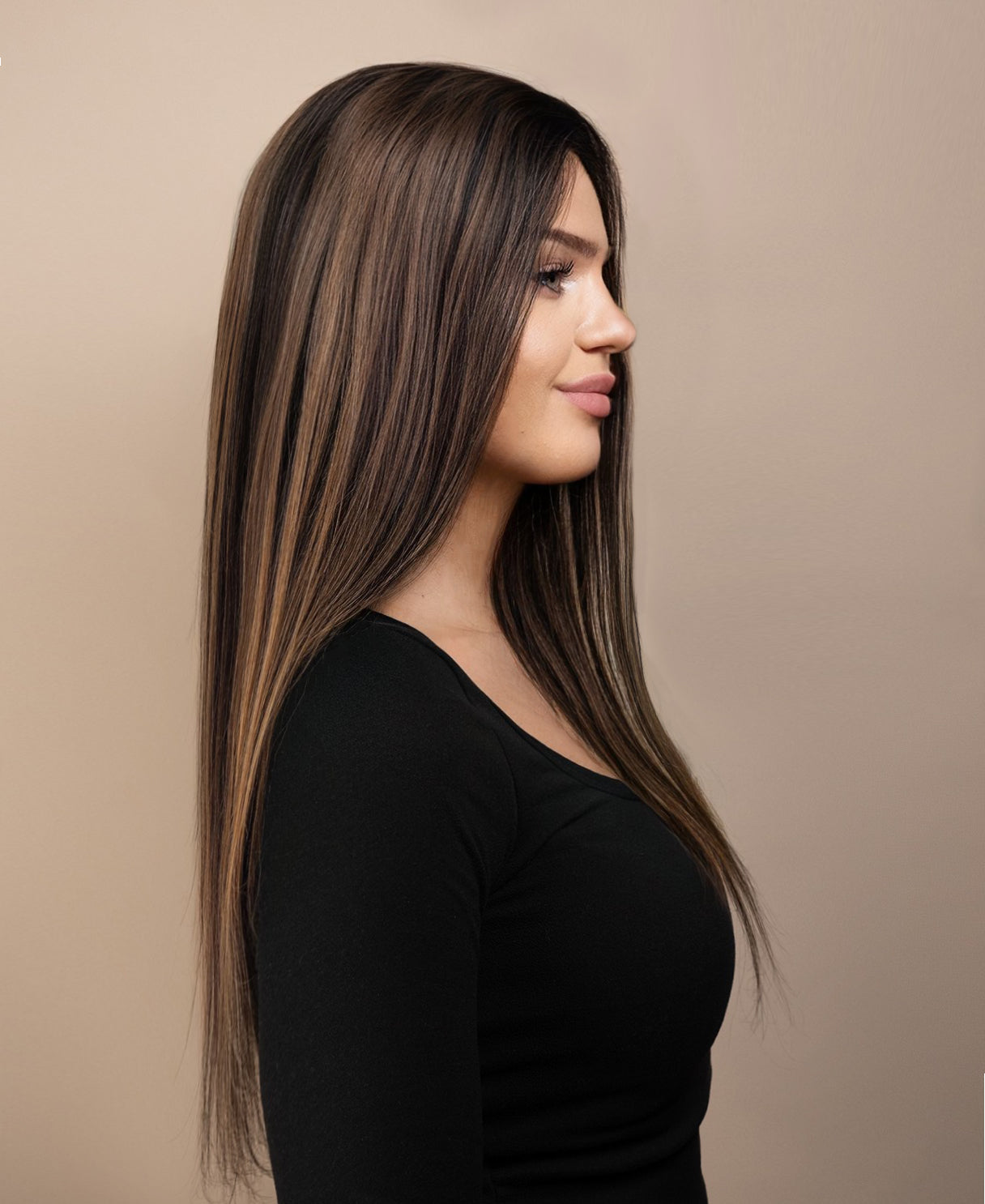 full lace human wig - 22" dark highlights.