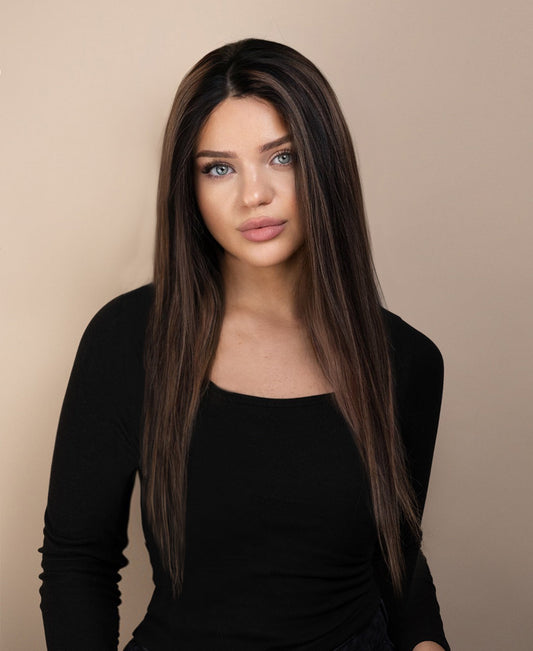 full lace human wig - 20" dark highlights.