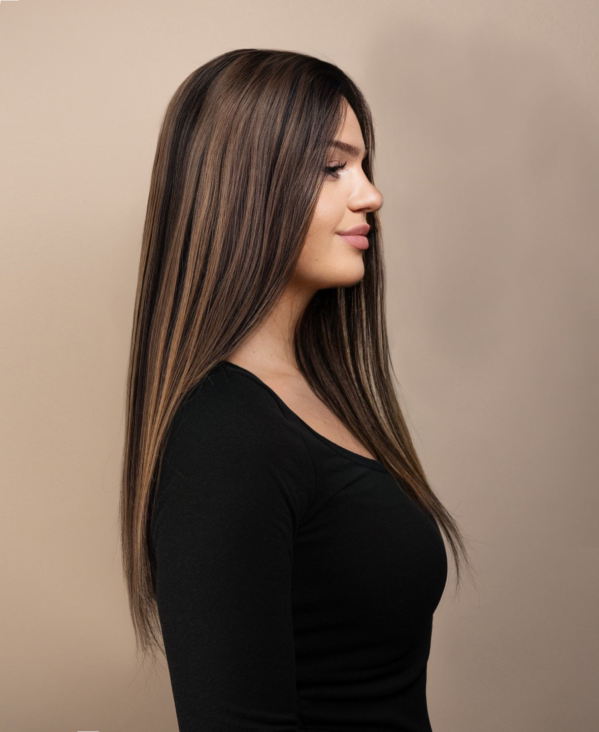 full lace human wig - 20" dark highlights.