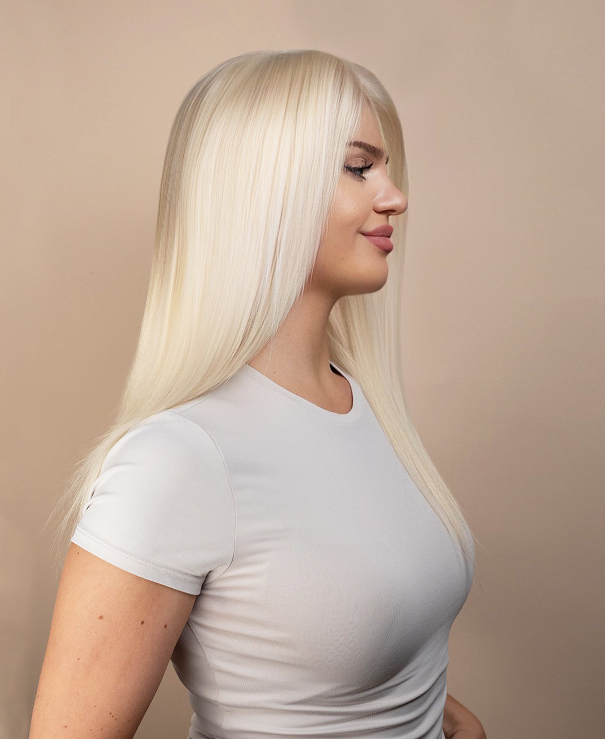 full lace human wig - 14" platinum blonde.
