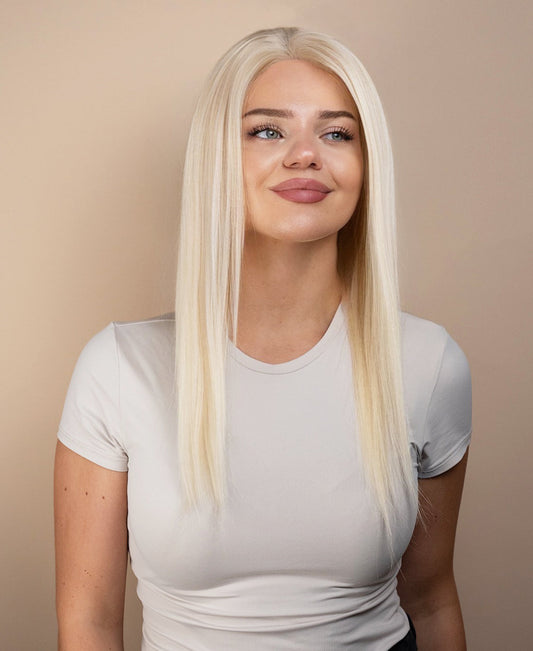 full lace human wig - 14" platinum blonde.