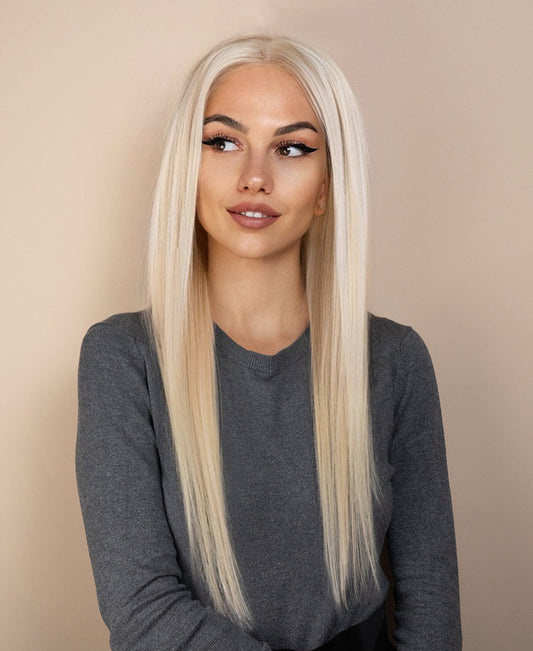 full lace human wig - 22" platinum blonde.