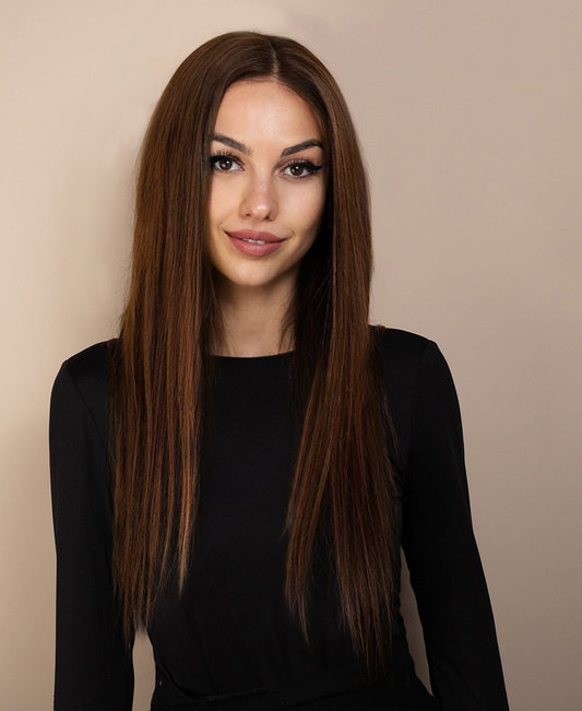 full lace human wig - 22" medium brown.