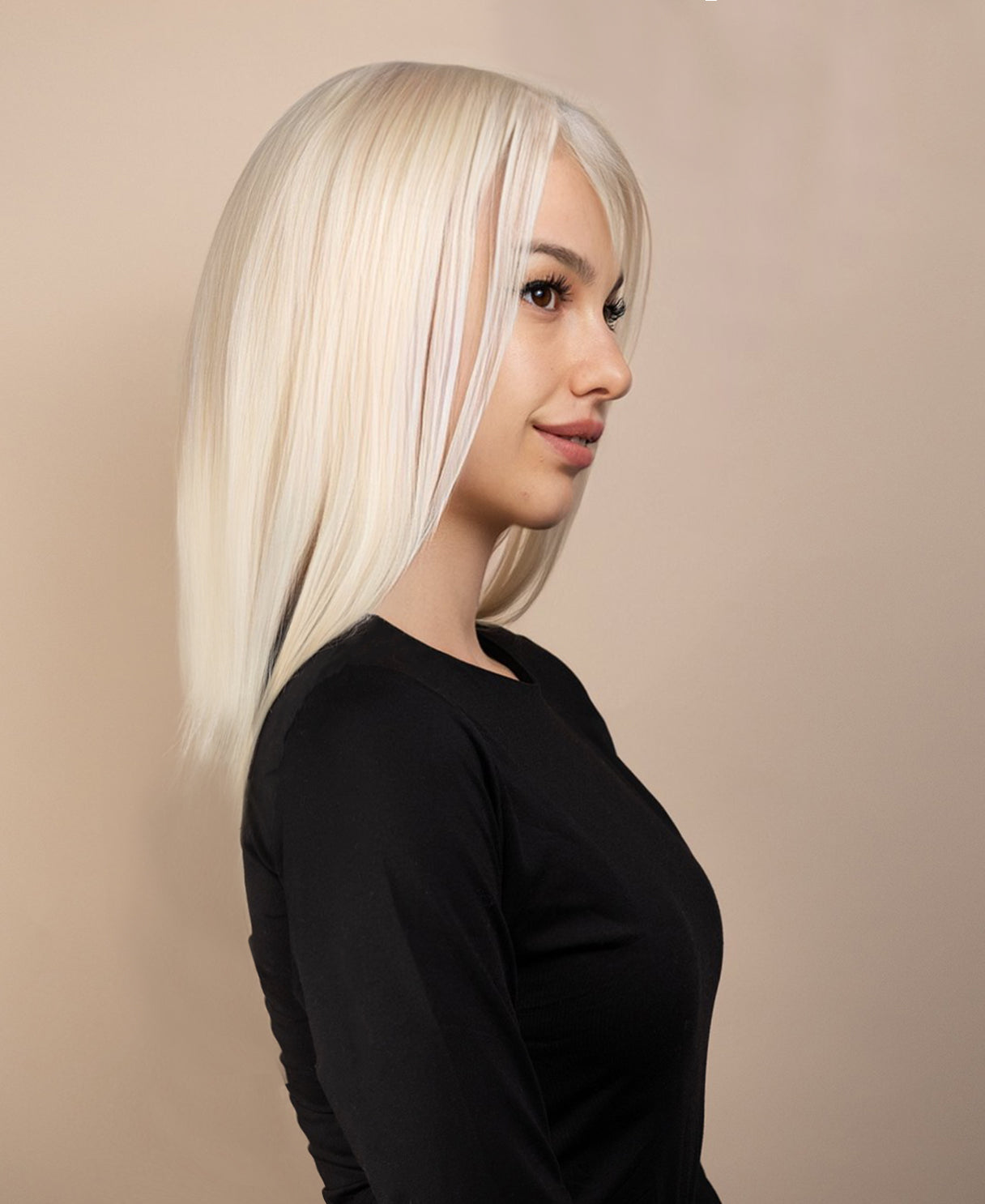 full lace human wig - 12" platinum blonde.