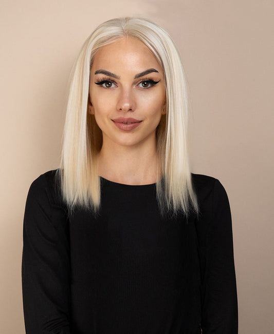 full lace human wig - 12" platinum blonde.