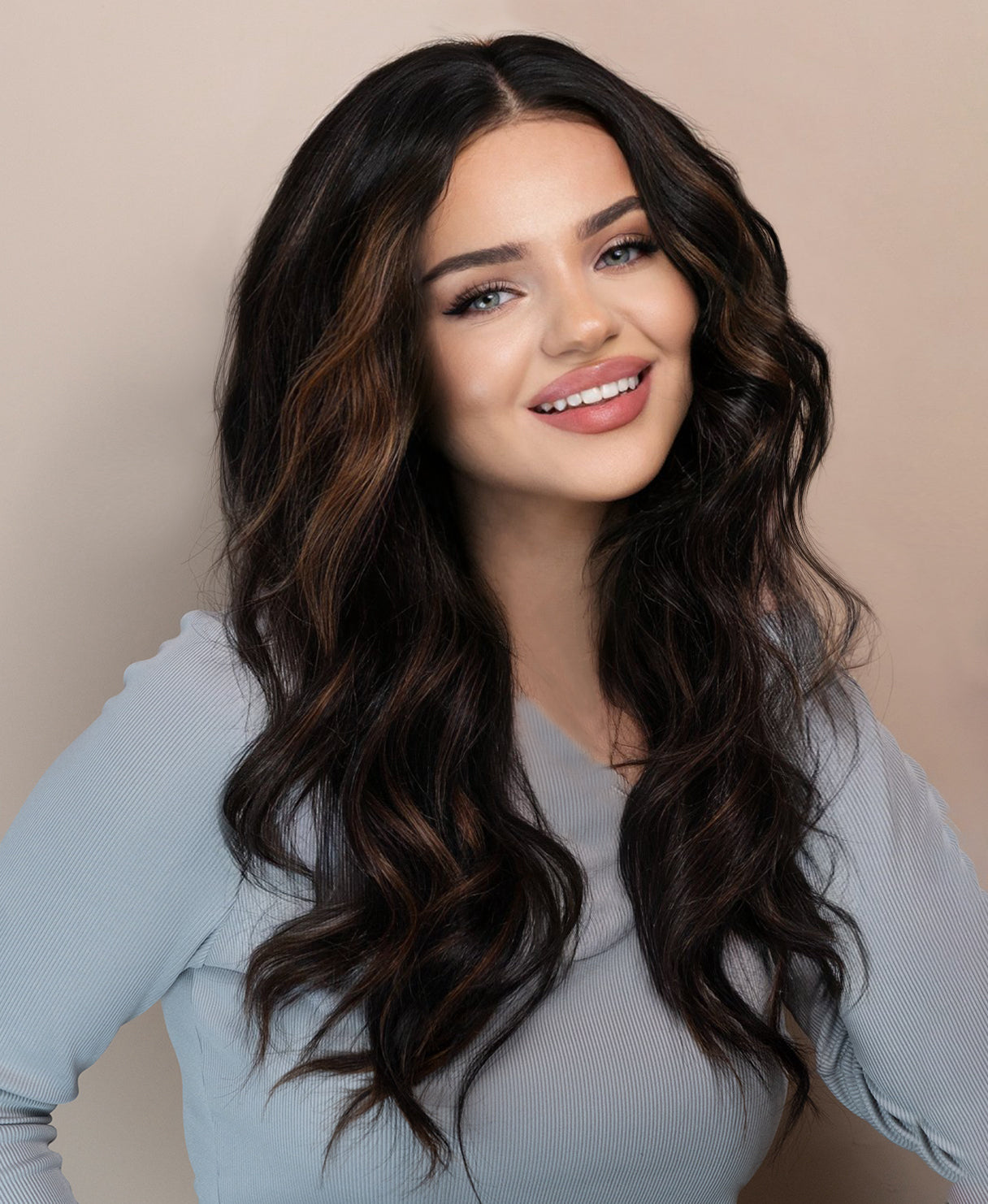 lace front human wig - 20" mocha brown balayage.