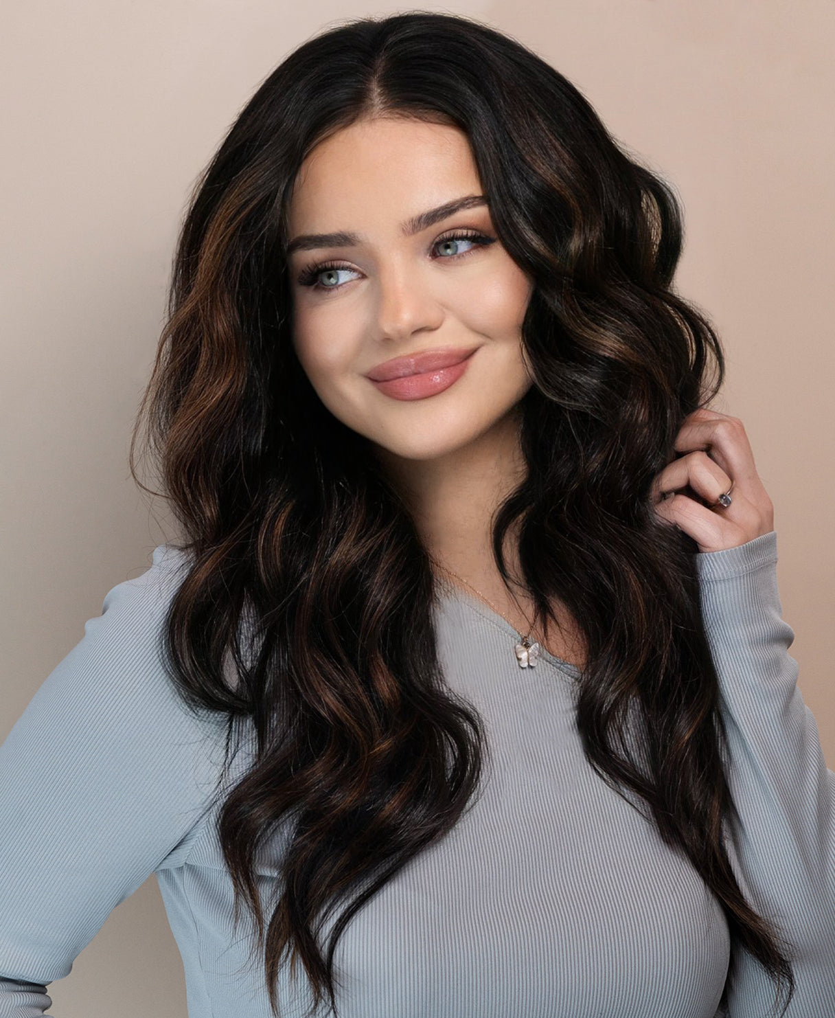 lace front human wig - 20" mocha brown balayage.