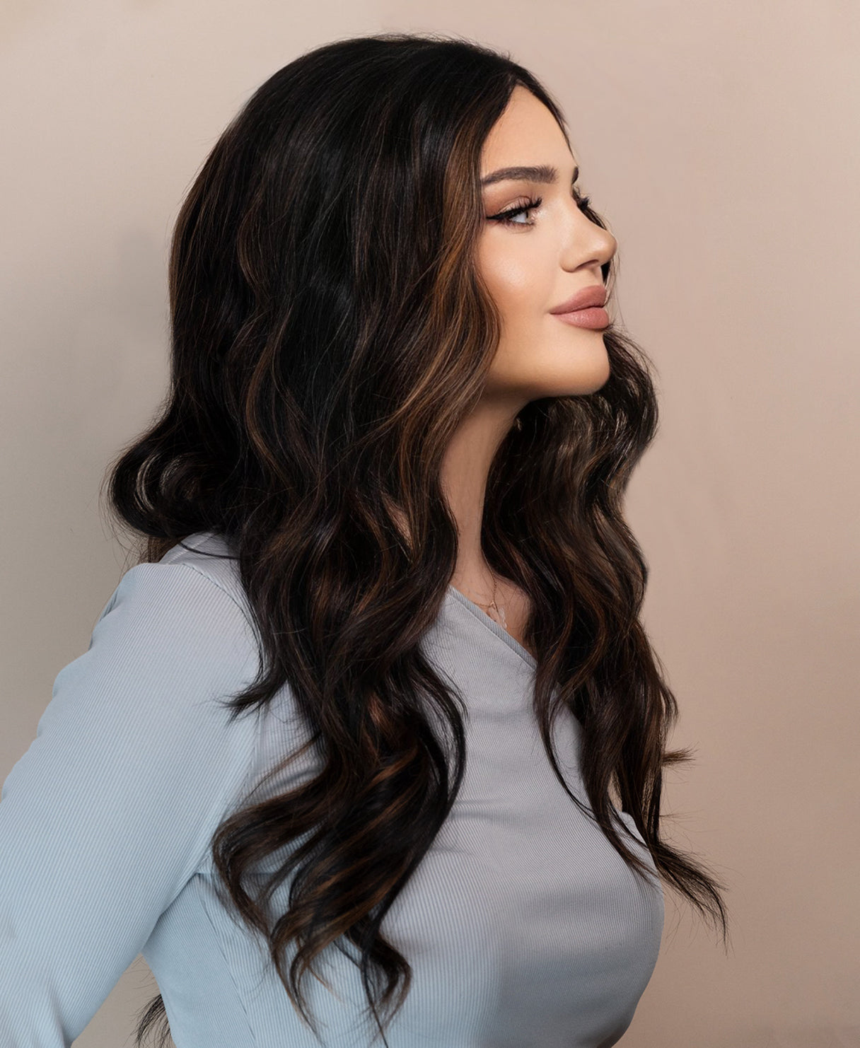 lace front human wig - 20" caramel balayage.