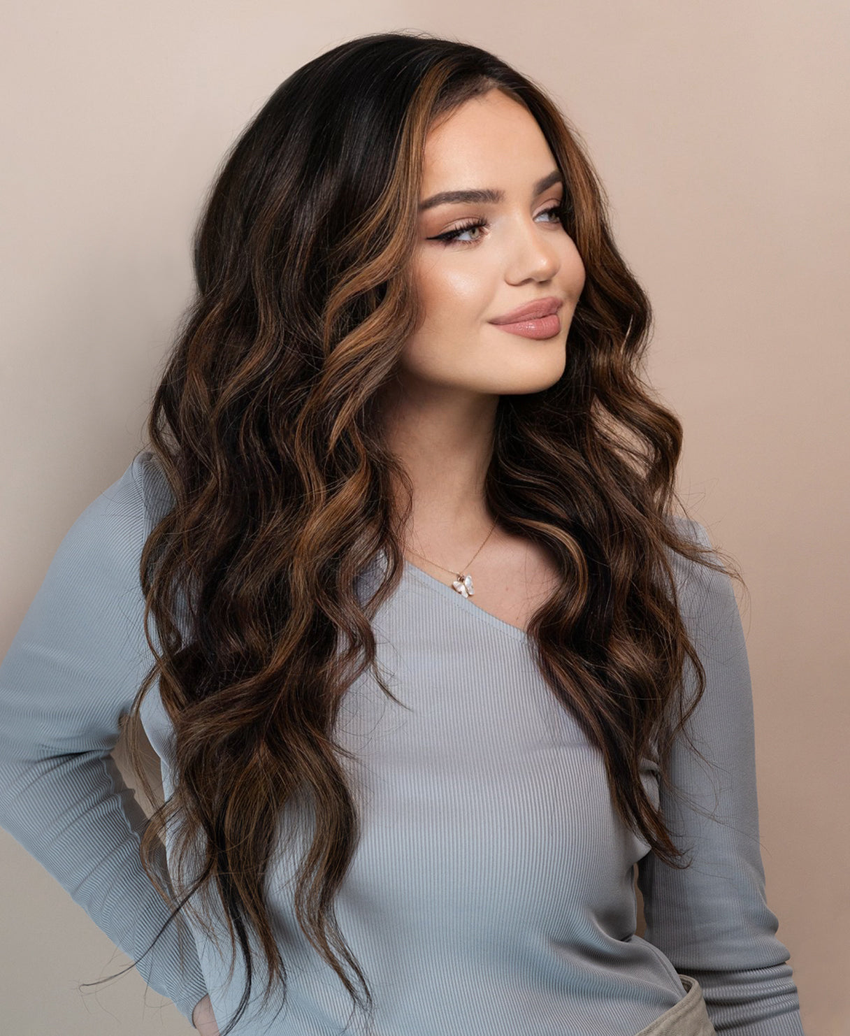 lace front human wig - 20" caramel balayage.