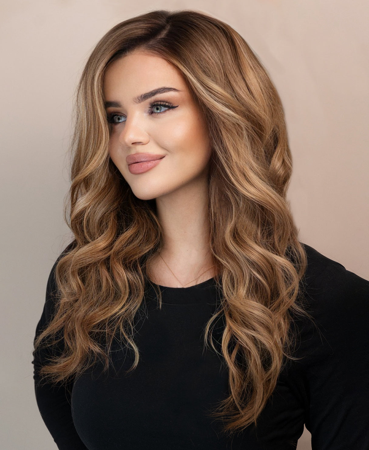 lace front human wig - 20" dark blonde balayage.