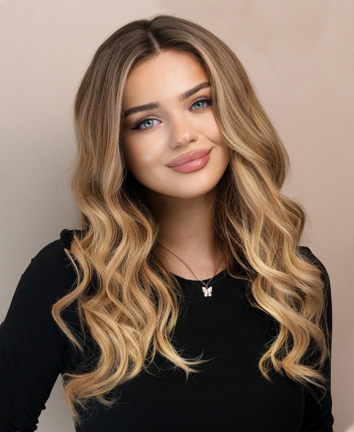lace front human wig - 20" root melt blonde balayage.