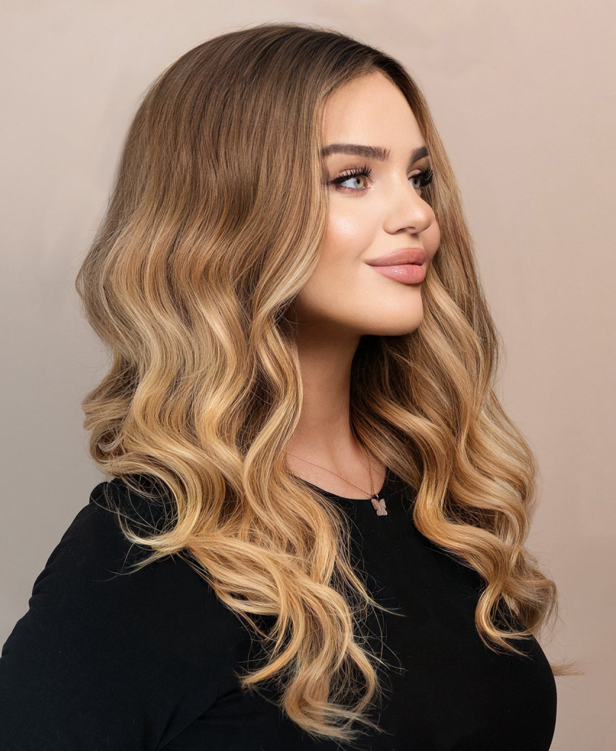 lace front human wig - 20" root melt blonde balayage.