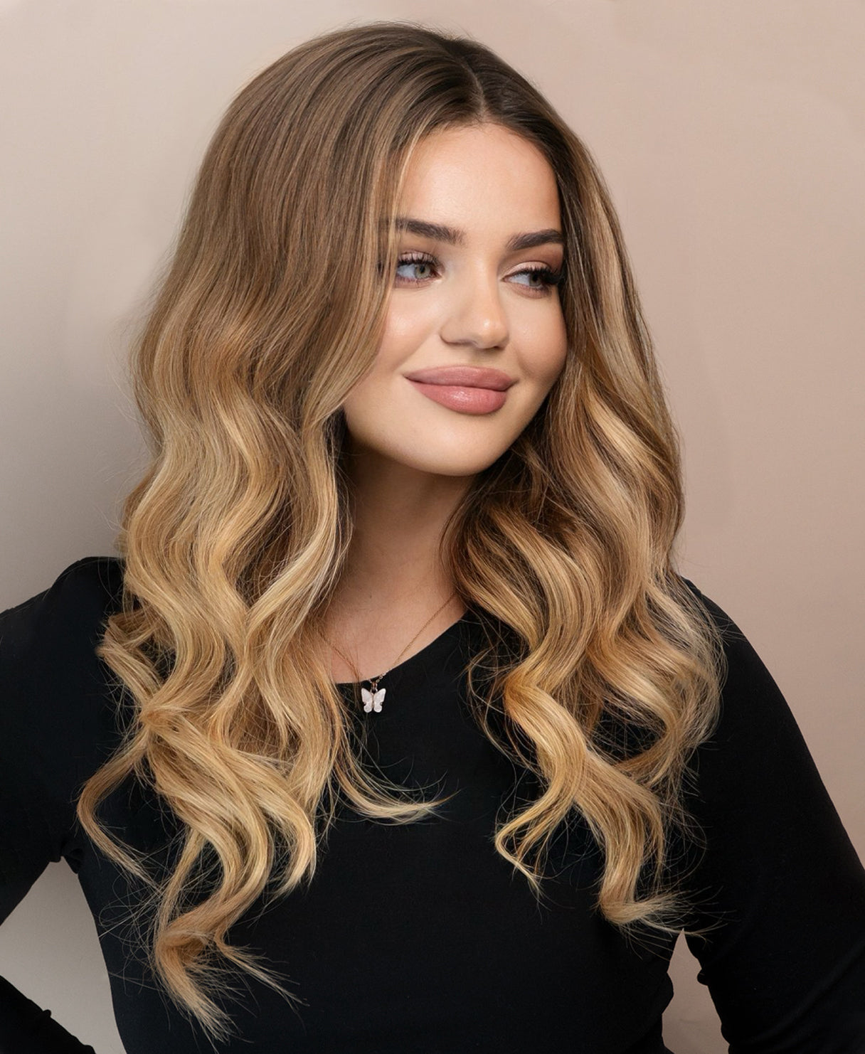 lace front human wig - 20" root melt blonde balayage.