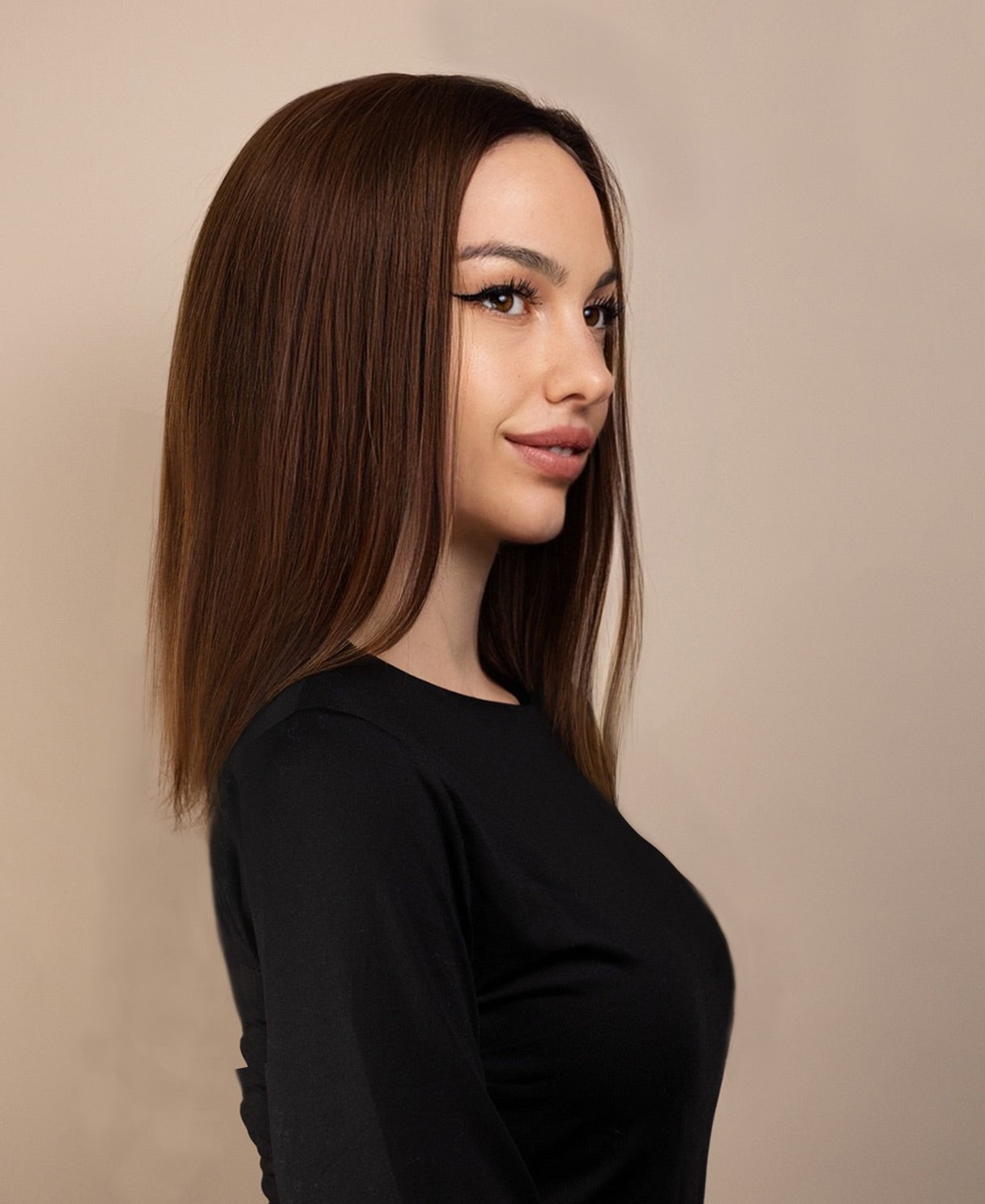 full lace human wig - 12" medium brown.