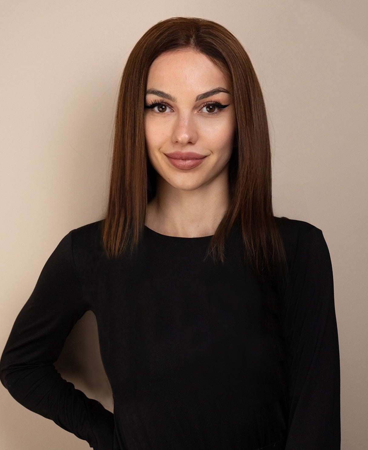 full lace human wig - 12" medium brown.