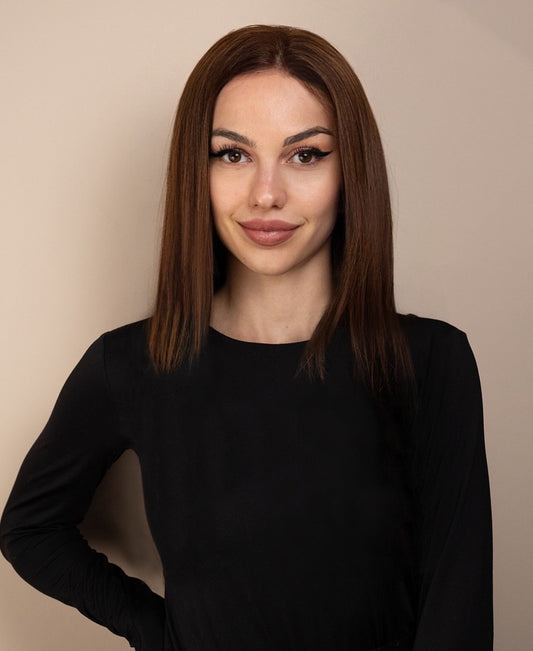 full lace human wig - 12" medium brown.