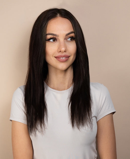 full lace human wig - 14" chocolate brown.