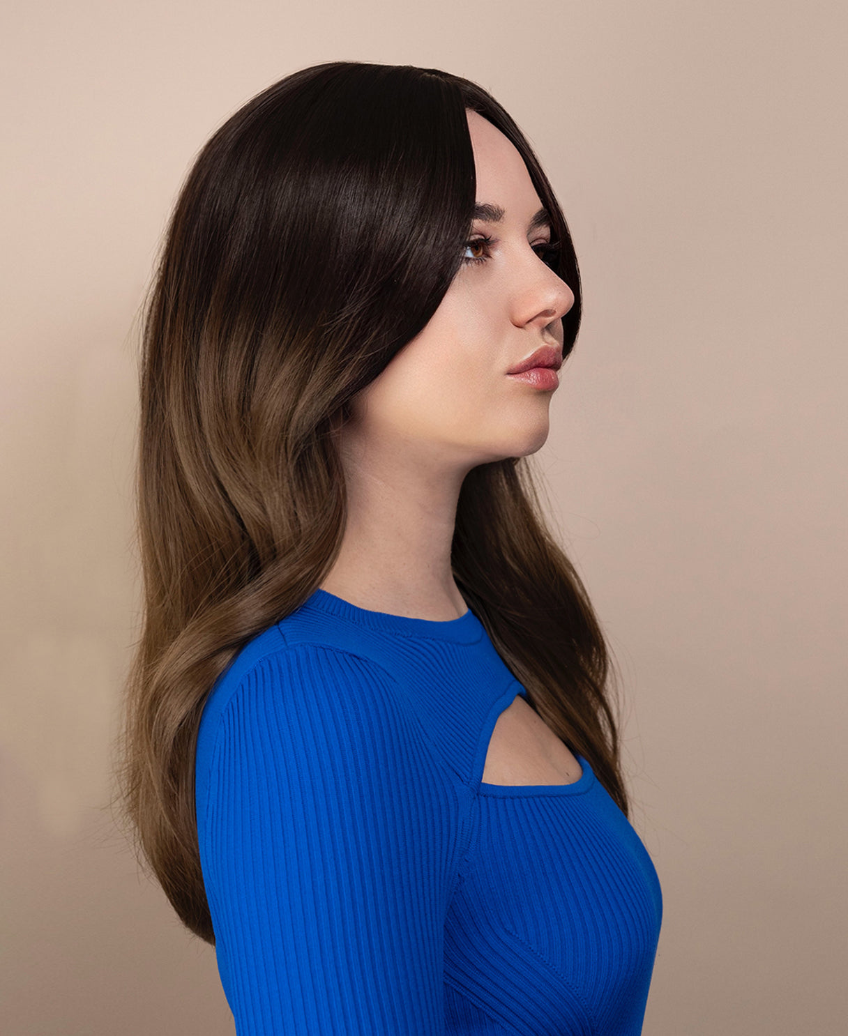 vegan fiber wig - 16" layered  brown melt.