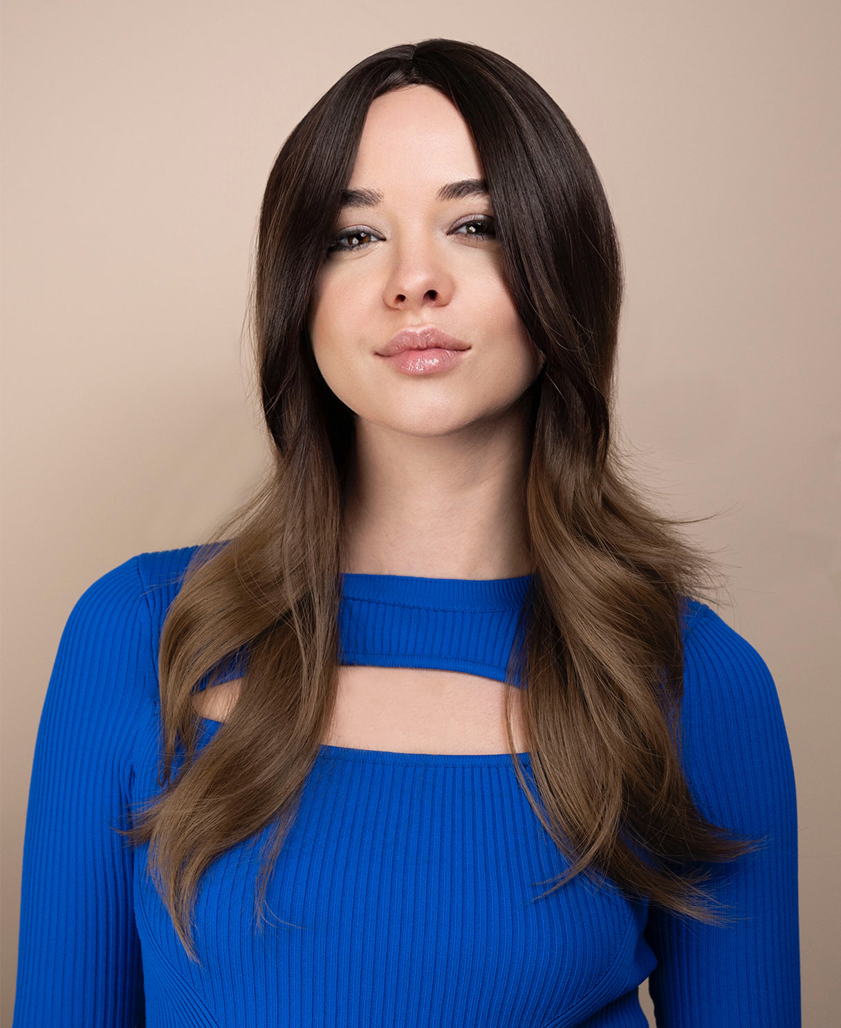 vegan fiber wig - 16" layered  brown melt.