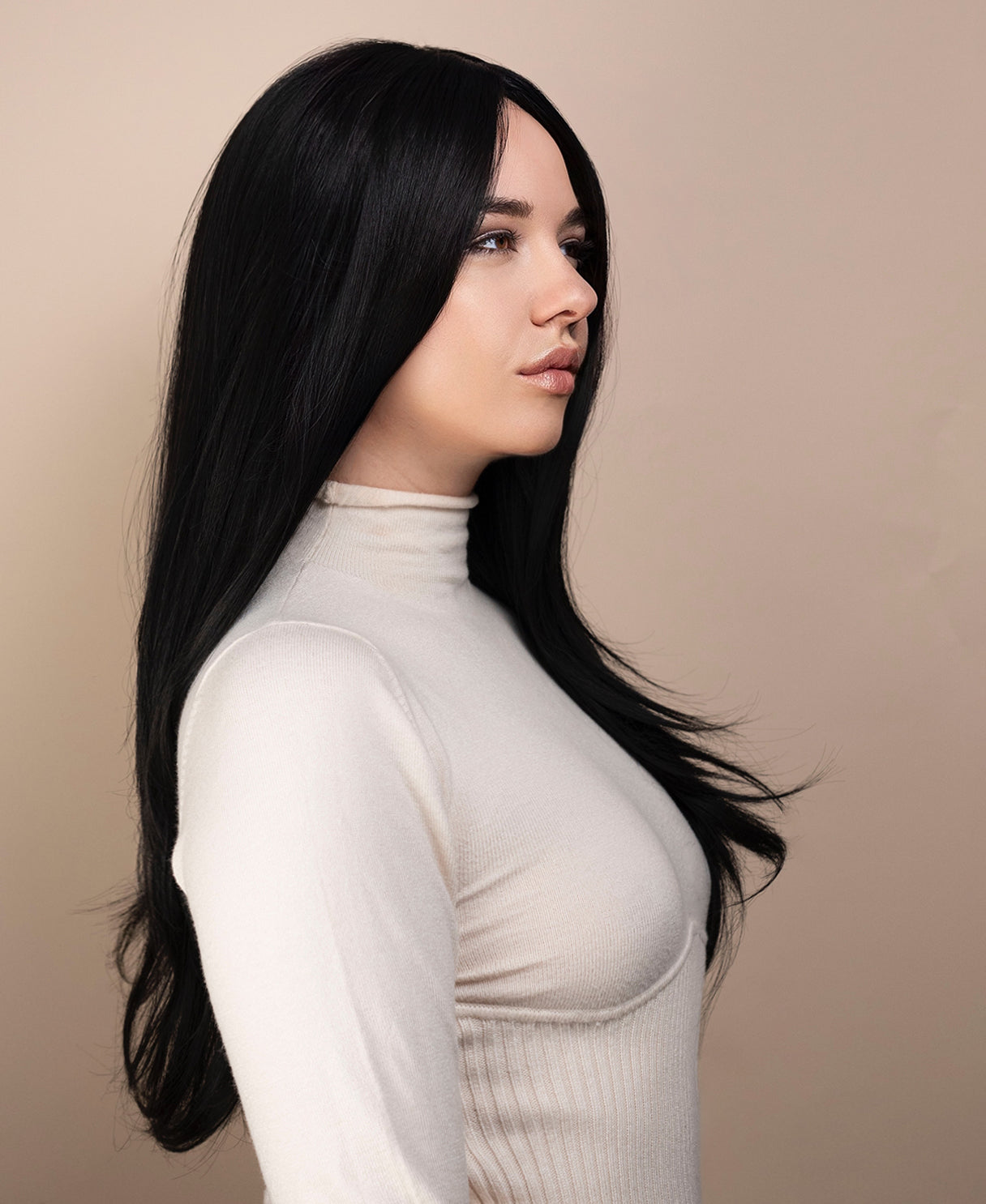 vegan fiber wig - 24" layered espresso black.