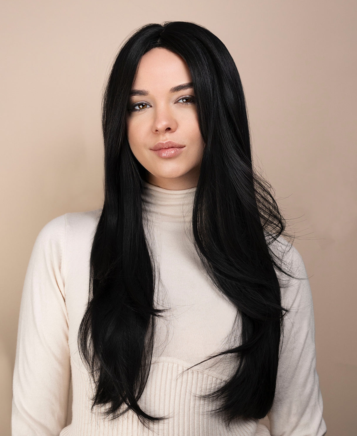 vegan fiber wig - 24" layered espresso black.
