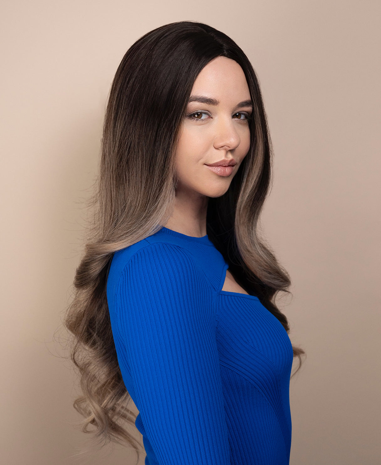 vegan fiber wig - 24" dimensional ash melt.