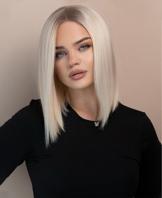 bob wig 12" - rooted platinum blonde.