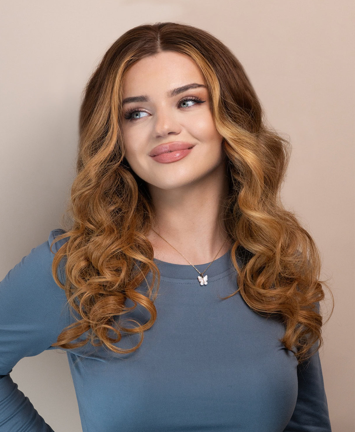 lace front human wig - 20" chestnut blonde balayage.
