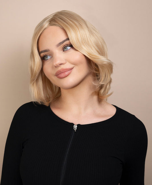 european virgin hair wig - 8" blonde highlights.