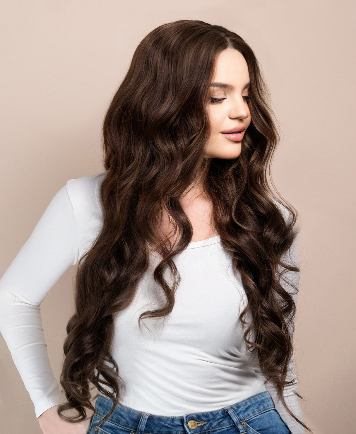 lace front human wig - 26" medium brown.
