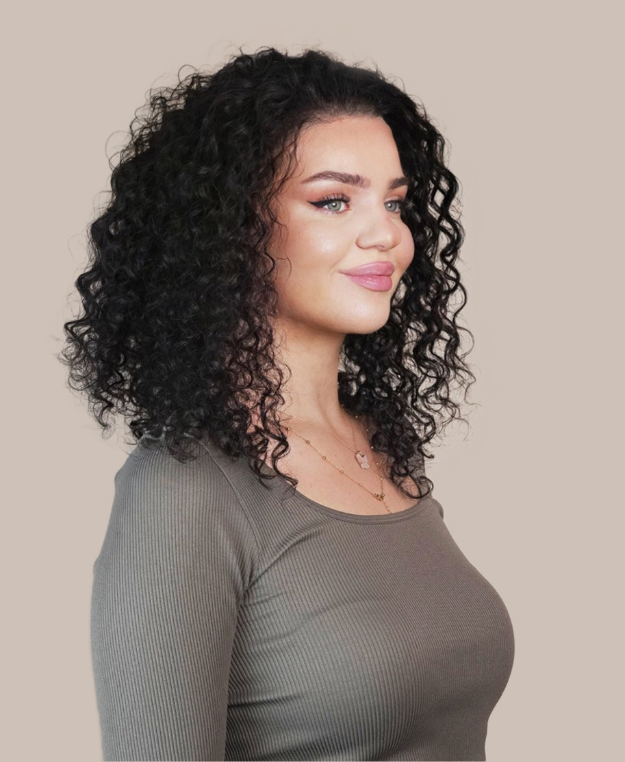 lace front human wig - 14" 3A curly natural black.