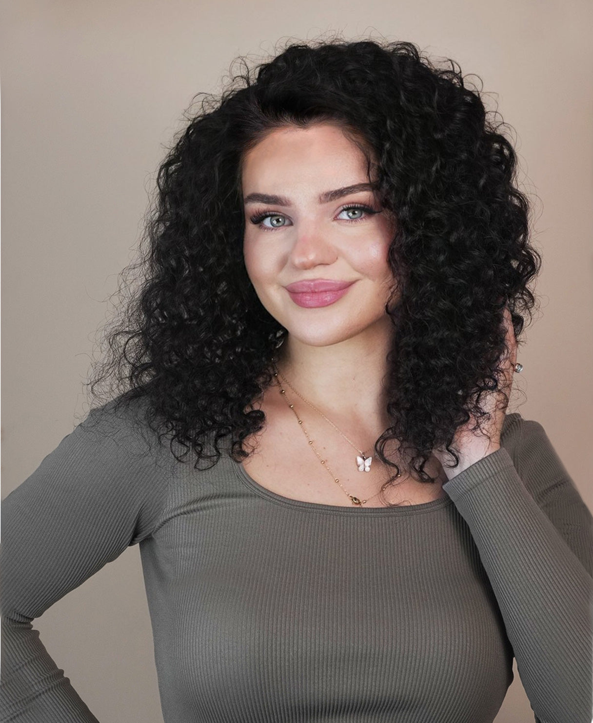 lace front human wig - 14" 3A curly natural black.