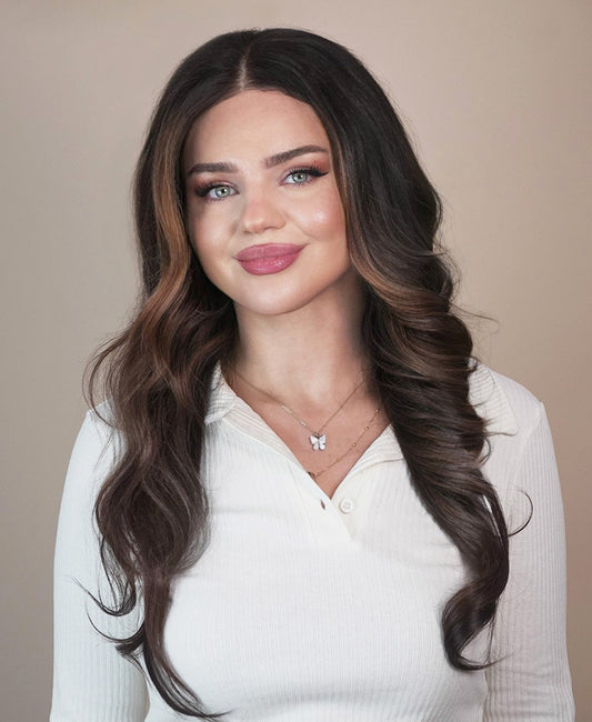 lace front human wig - 20" dark brown balayage.