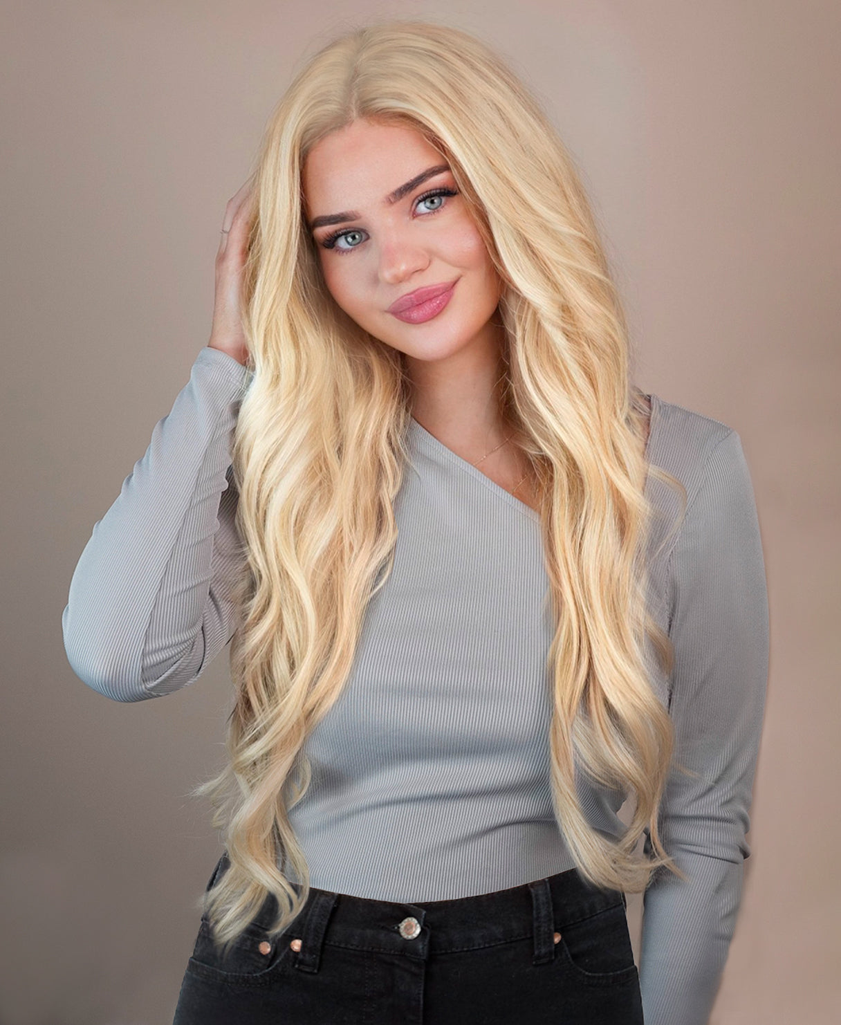 lace front human wig - 26" platinum blonde.