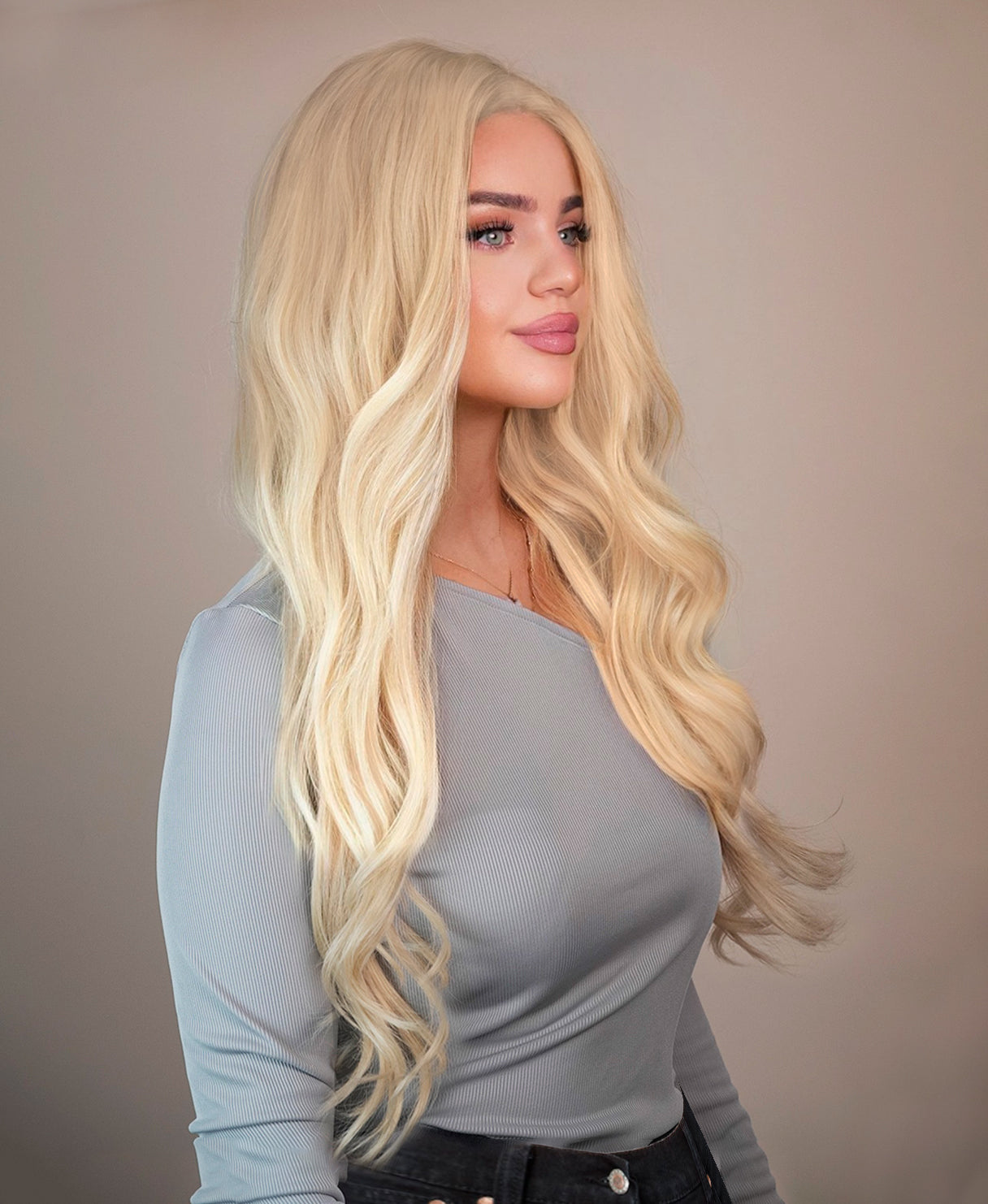 lace front human wig - 26" platinum blonde.