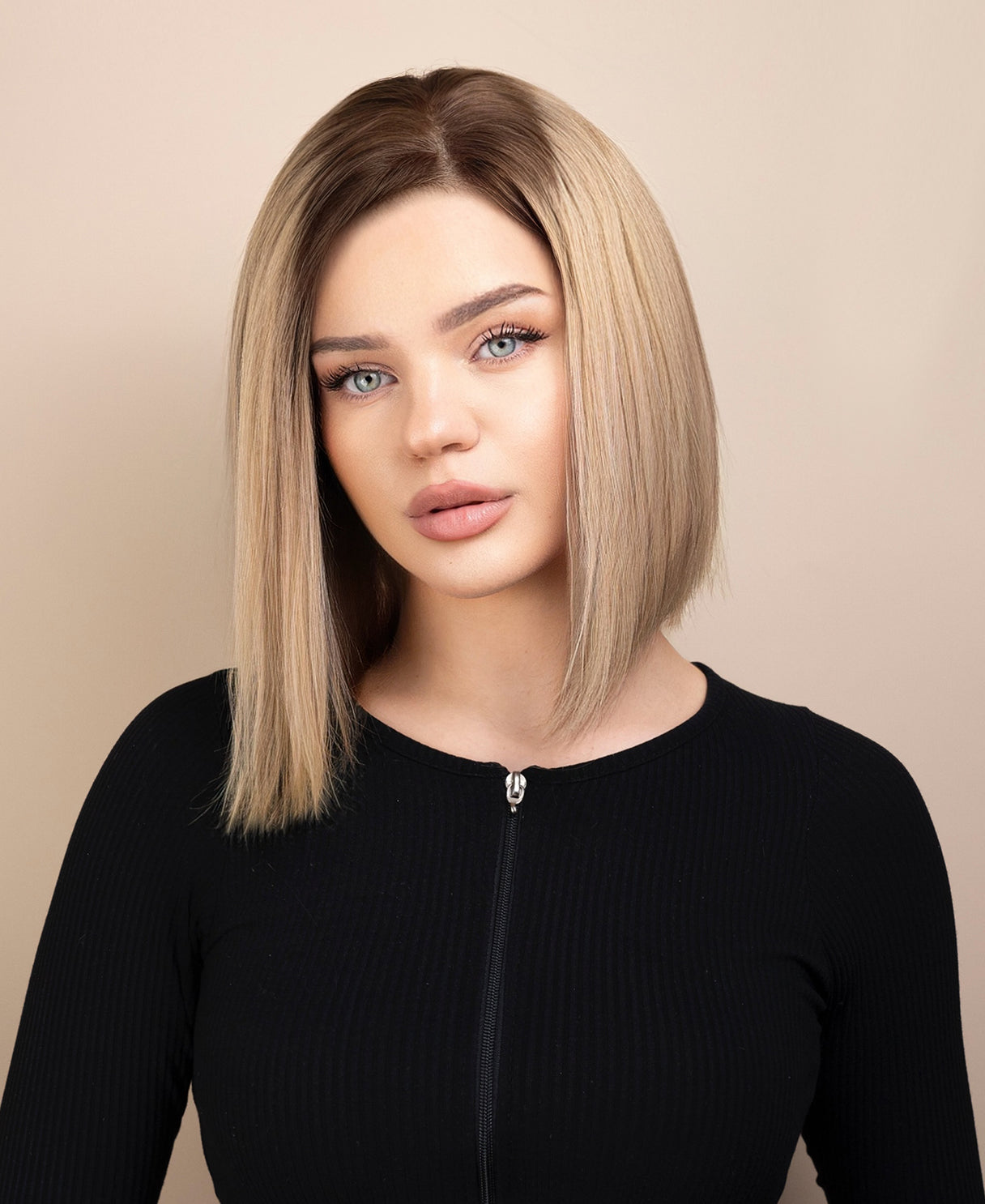 bob human wig - 10" rooted dirty blonde.