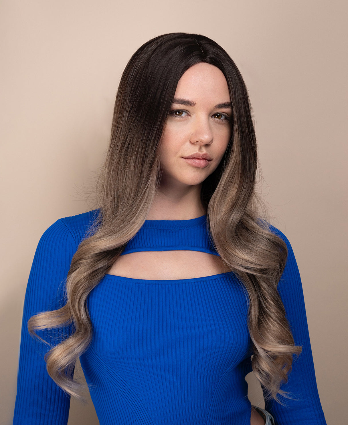 vegan fiber wig - 24" dimensional ash melt.
