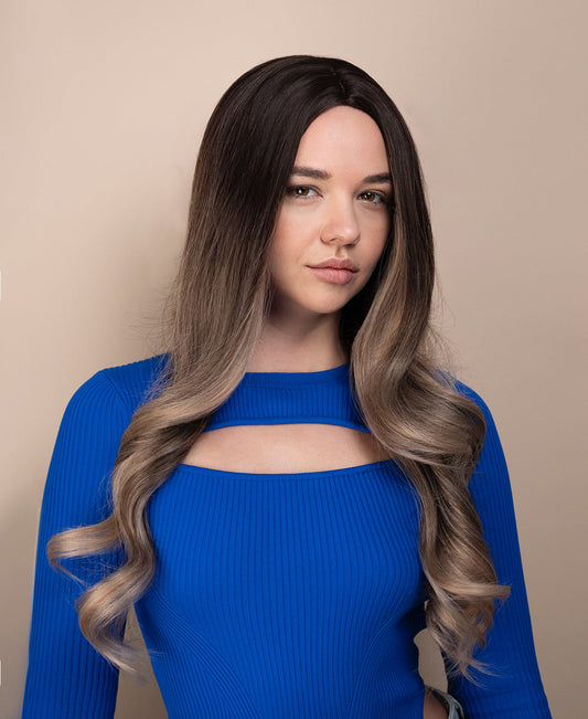 vegan fiber wig - 24" dimensional ash melt.