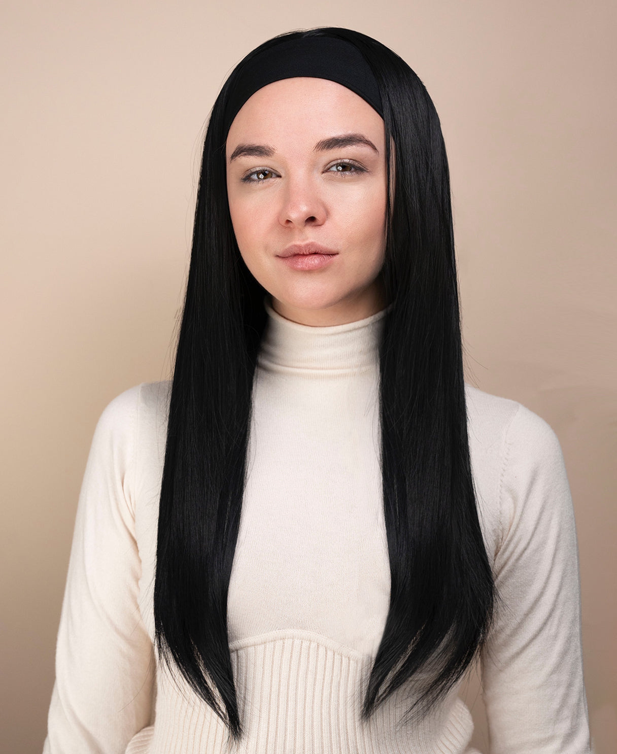 vegan fiber wig - 24" jet black with headband.
