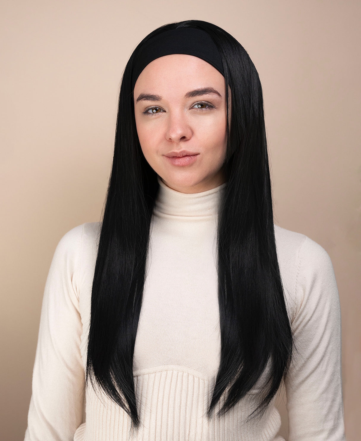 vegan fiber wig - 24" jet black with headband.