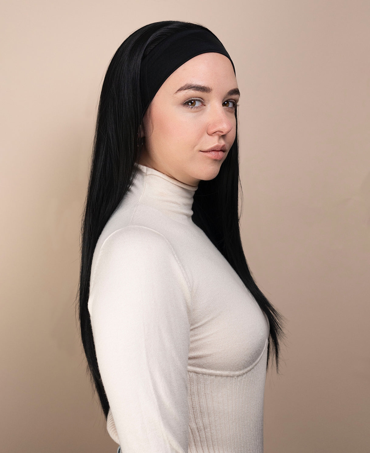 vegan fiber wig - 24" jet black with headband.