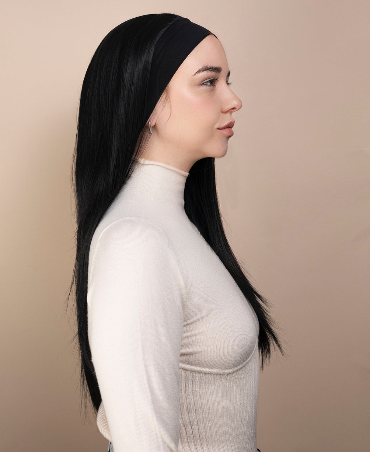 vegan fiber wig - 24" jet black with headband.