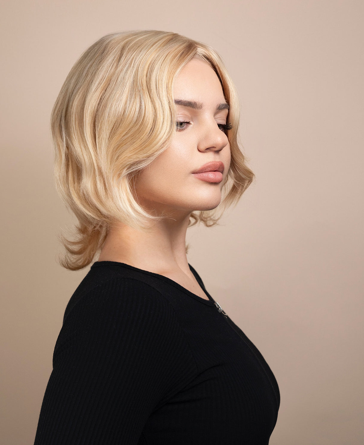 european virgin hair wig - 8" blonde highlights.